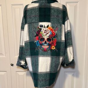 Sugar Skull and Floral, hand stencilled, one of a kind piece